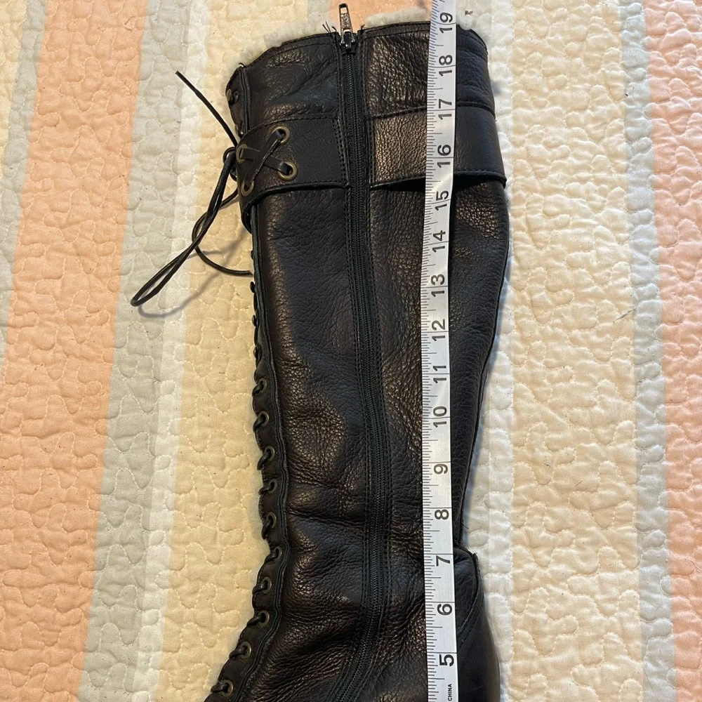 Vintage COACH knee-high leather lace-up boots Size 7.5 B with real fur, like new - Picture 8 of 9